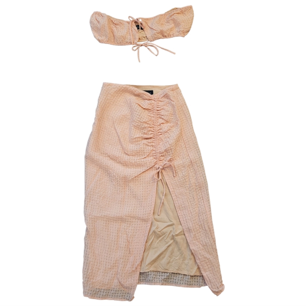 MAJORELLE Blush Gingham Nikita Midi Skirt with Matching Bandeau Top - Size XS - Picture 4 of 9